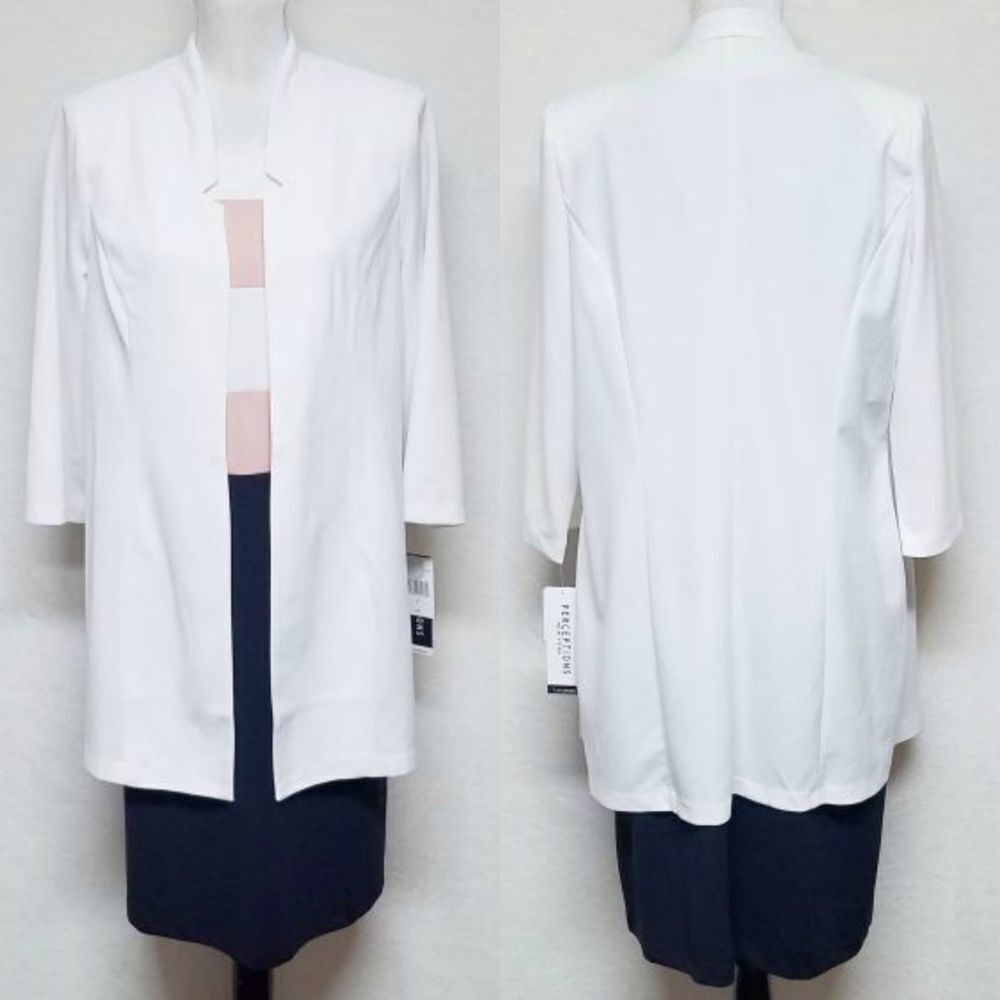 PERCEPTIONS Navy Ivory Sleeveless Jacket Dress NWT